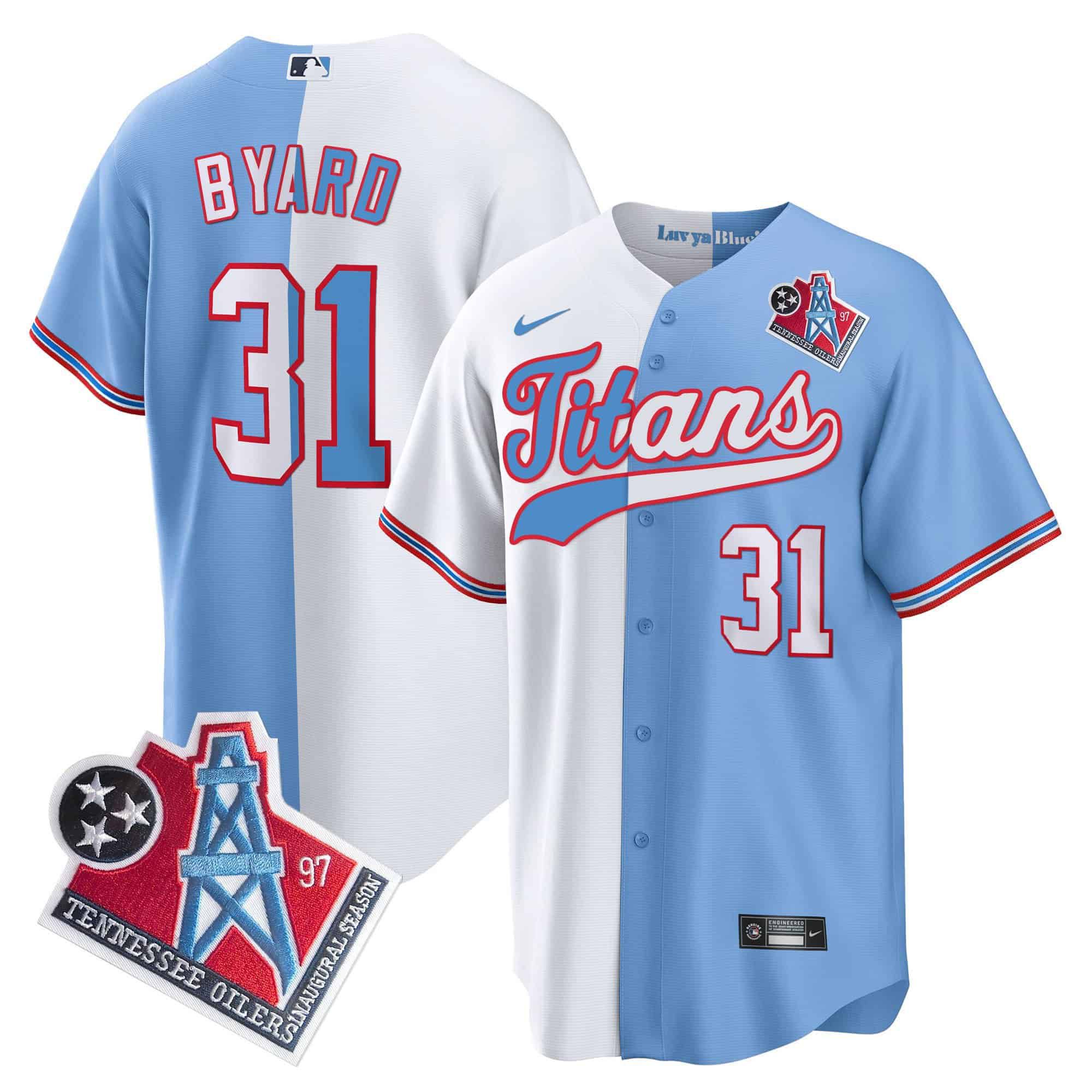Men Tennessee Titans #31 Byard Light Blue with white Nike 1997 Throwback Limited Cool Base NFL Jersey